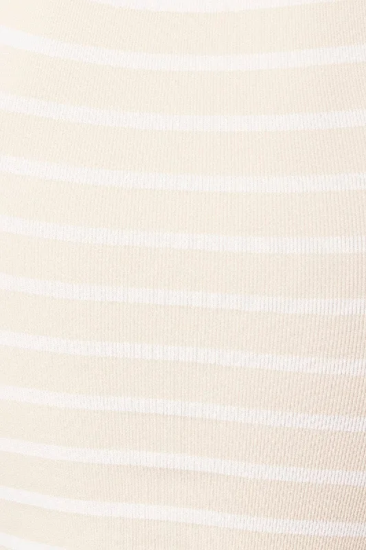 Beige Stripe Tank Top Crew Neck Seamless