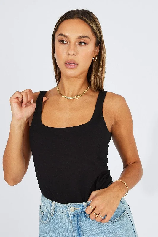 Black Bodysuit Sleeveless Scoop Neck