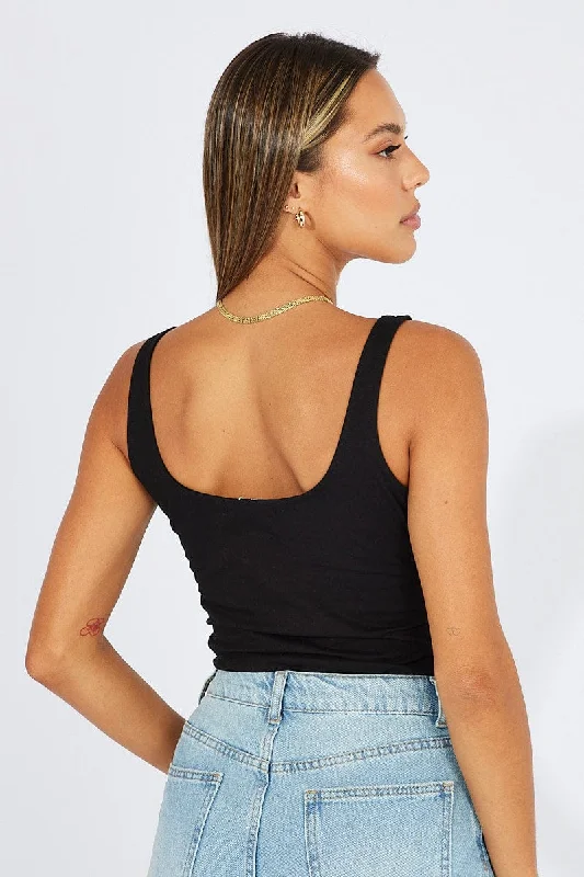 Black Bodysuit Sleeveless Scoop Neck