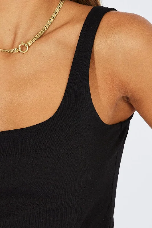 Black Bodysuit Sleeveless Scoop Neck