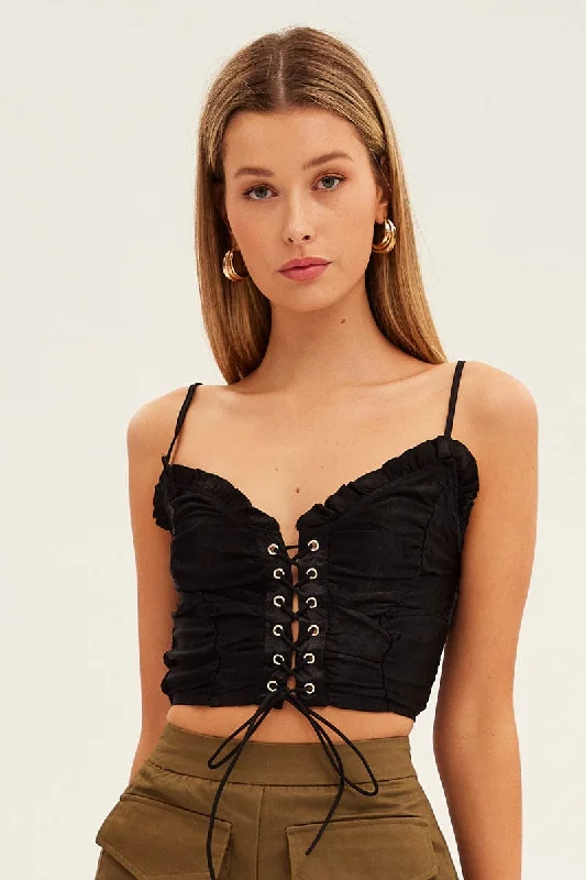 Black Lace Up Corp Top