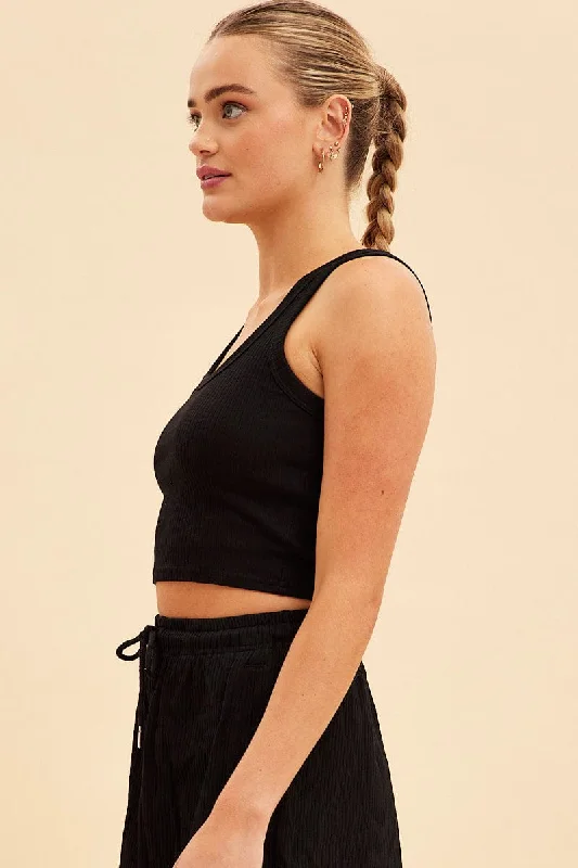 Black Prea Scoop Neck Crop Rib Sleeveless Tank