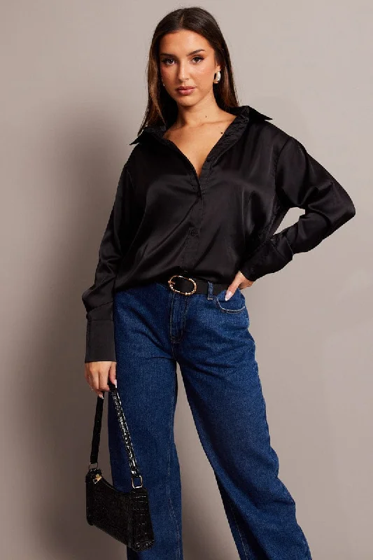 Black Satin Shirt Long Sleeve