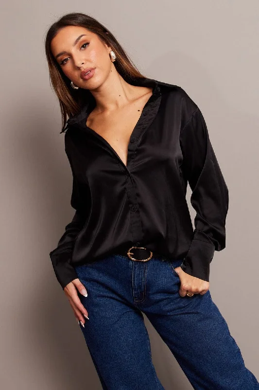 Black Satin Shirt Long Sleeve