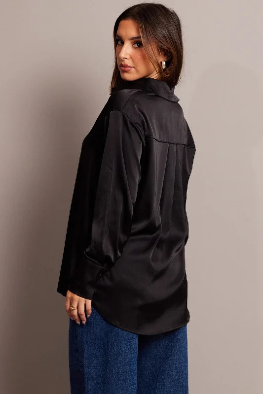 Black Satin Shirt Long Sleeve