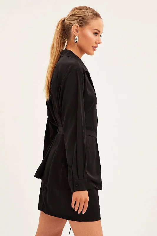 Black Shirt Top Long Sleeve Satin