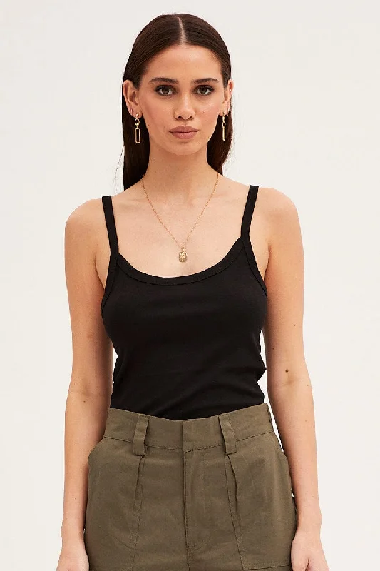 Black Sleeveless Top Scoop Neck