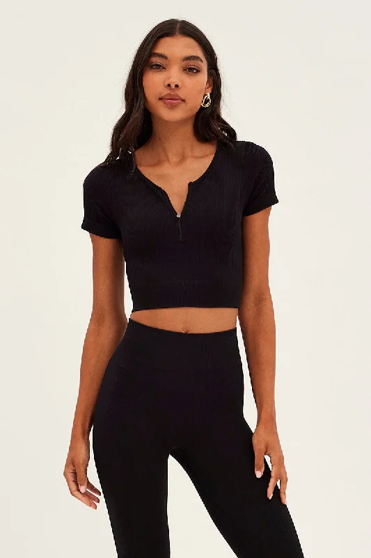 Black Top Short Sleeve Seamless Activewear