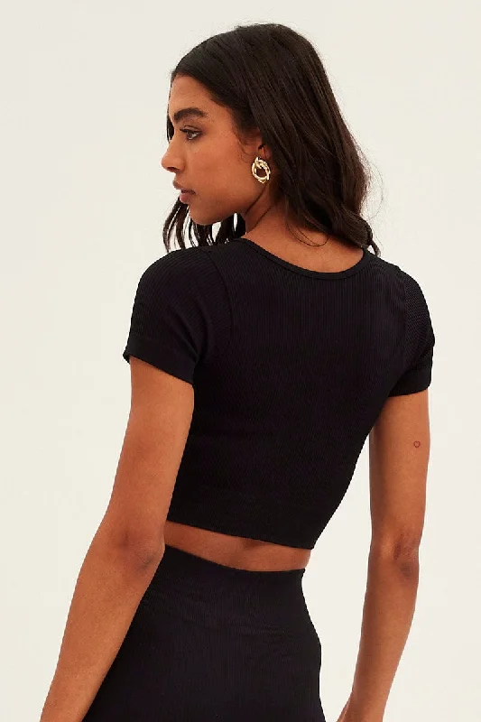 Black Top Short Sleeve Seamless Activewear