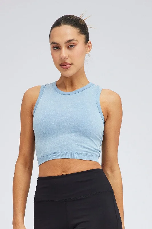 Blue Tank Top Crew Neck Washed Seamless