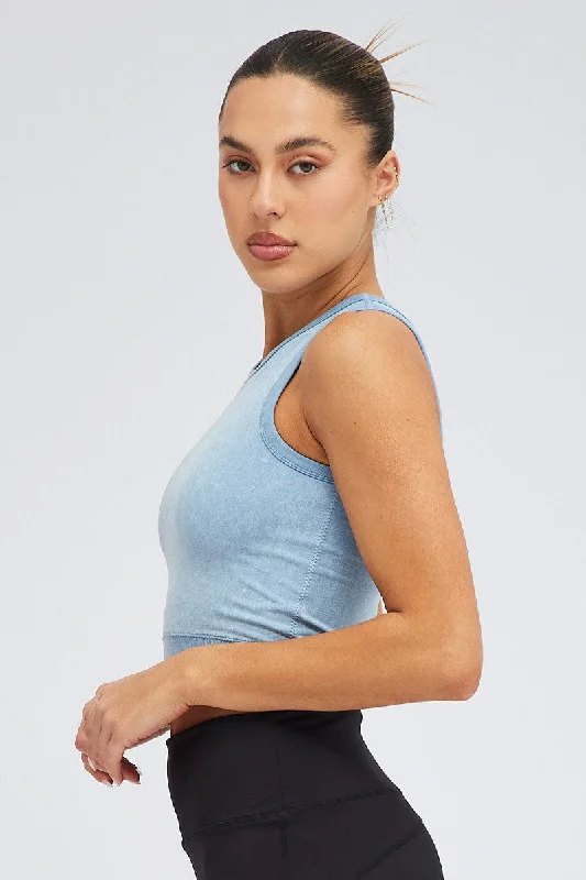 Blue Tank Top Crew Neck Washed Seamless