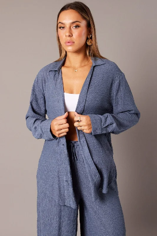 Blue Textured Shirt Long Sleeve