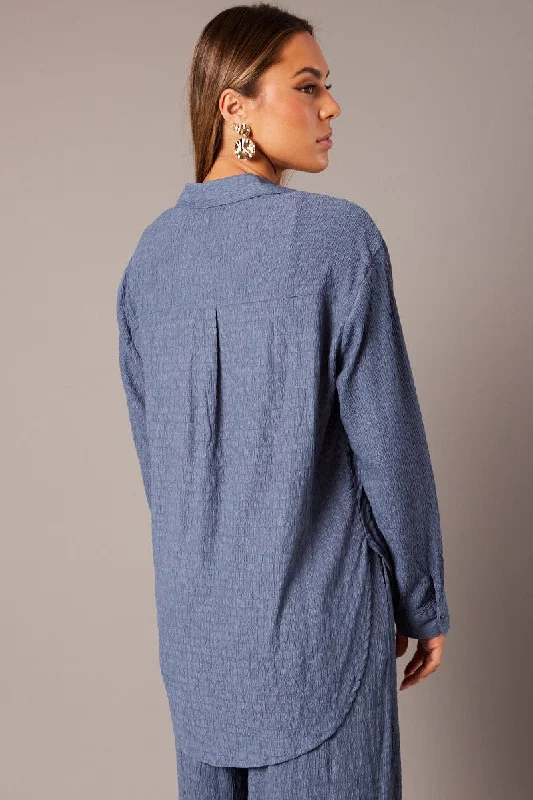 Blue Textured Shirt Long Sleeve