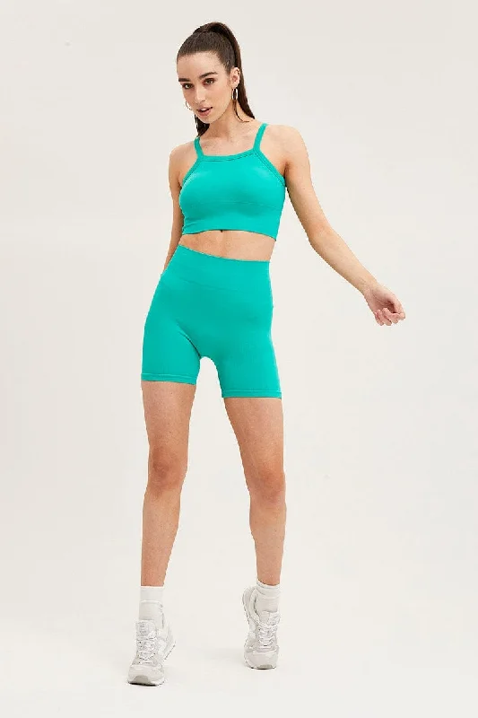 Green High Neck Rib Bind Detail Seamless Tank