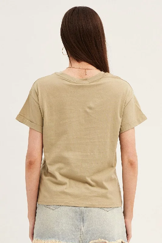 Green Roll Sleeve Crew Neck Tee