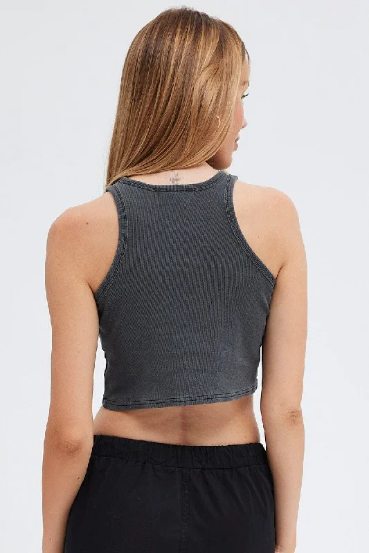 Grey Graphic Crop Tee Sleeveless