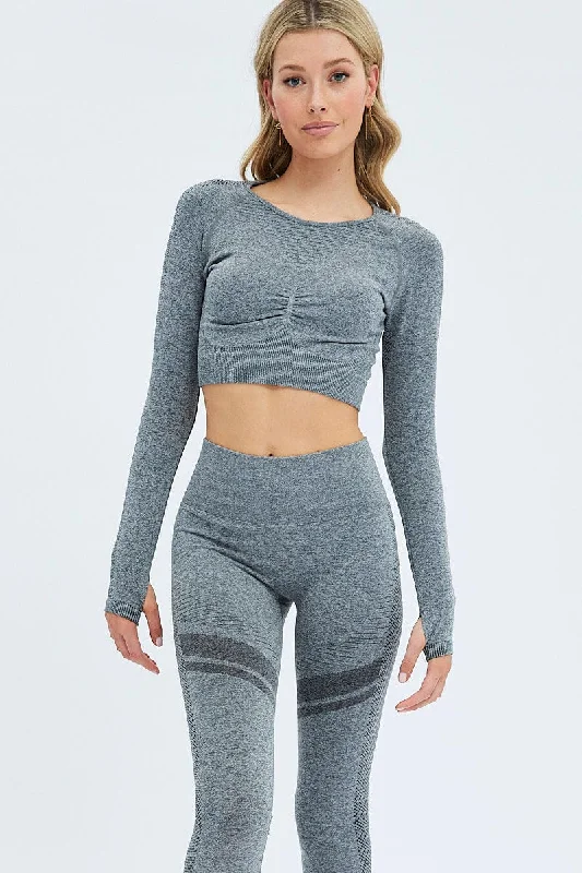 Grey Seamless Top And Legging Activewear Set