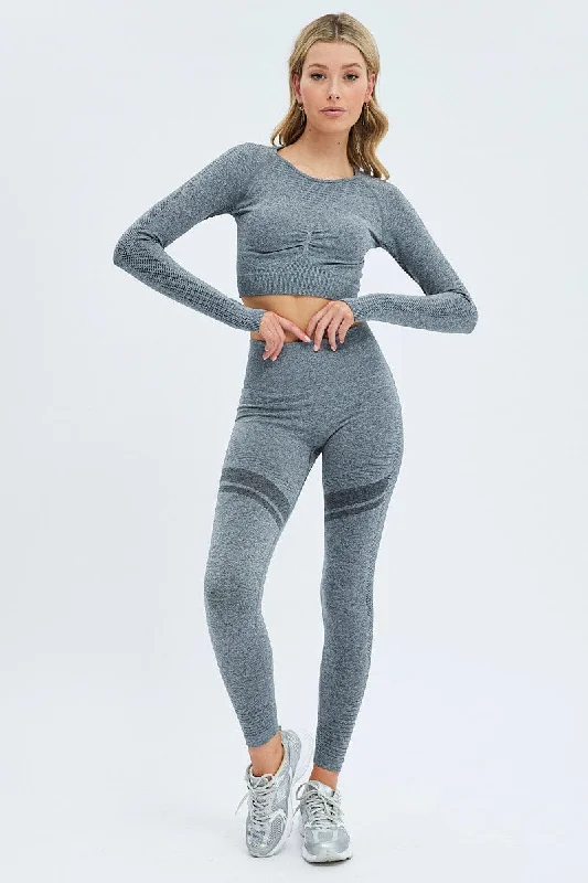 Grey Seamless Top And Legging Activewear Set