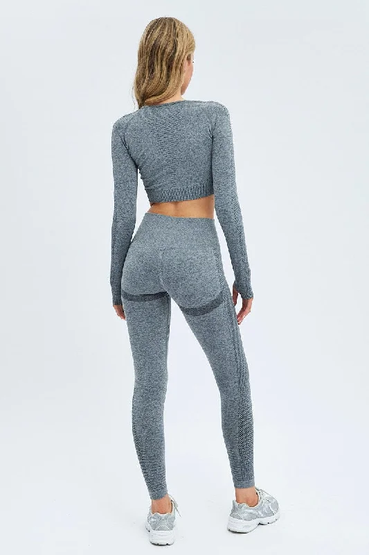 Grey Seamless Top And Legging Activewear Set