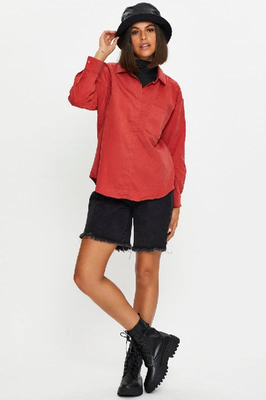 Red Roll Neck With Cord Shirt