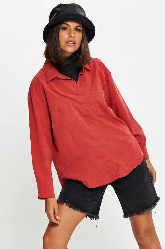 Red Roll Neck With Cord Shirt