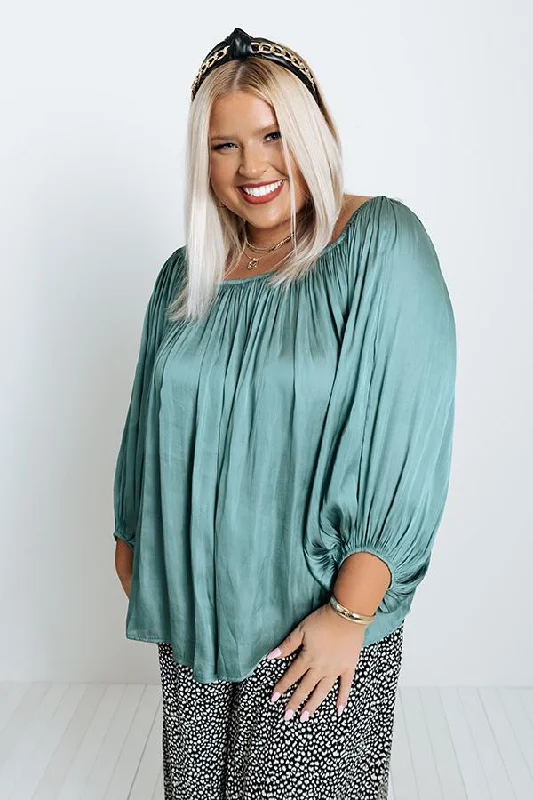 Satin Top In Light Teal Curves loose blouse