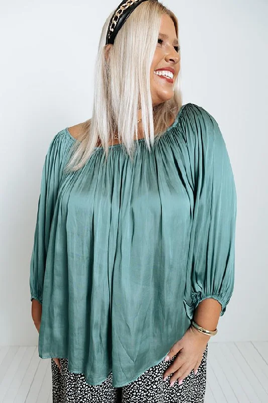 Satin Top In Light Teal Curves loose blouse