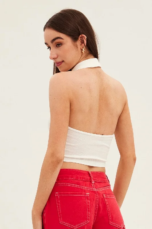 White Backless Crop Top