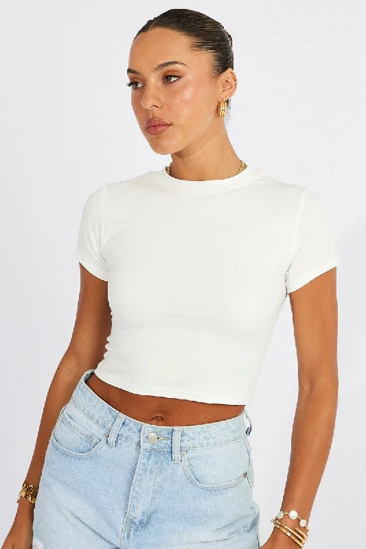 White T Shirt Short Sleeve Crew Neck