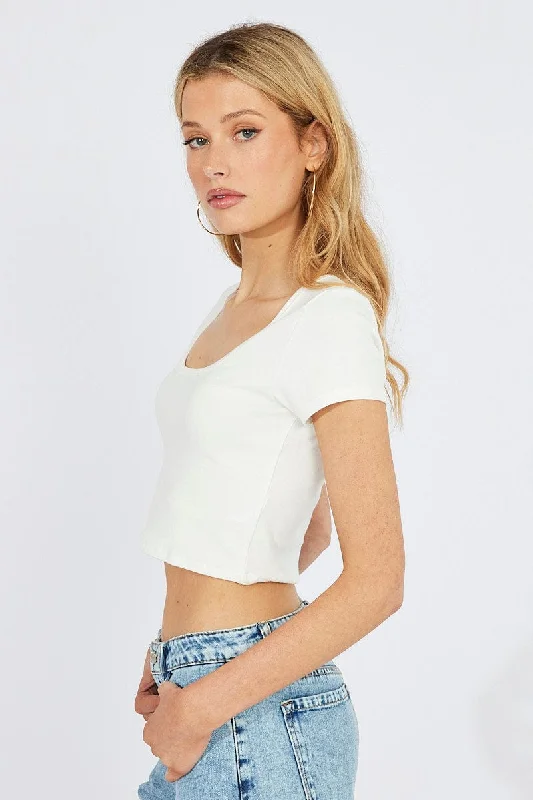 White T Shirt Short Sleeve Scoop Neck