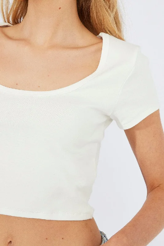 White T Shirt Short Sleeve Scoop Neck