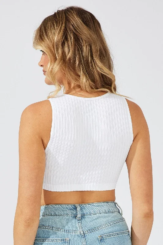 White Tank Top Crew Neck Seamless