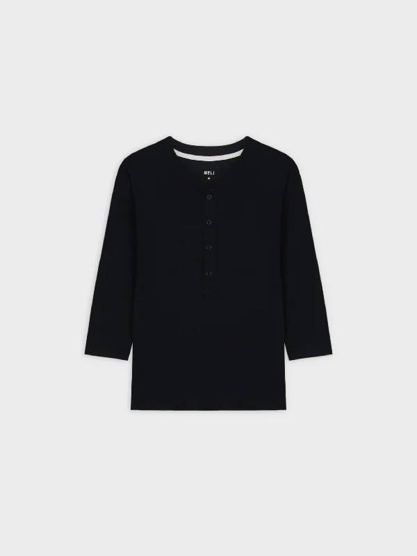 4 BUTTON HENLEY TEE-BLACK