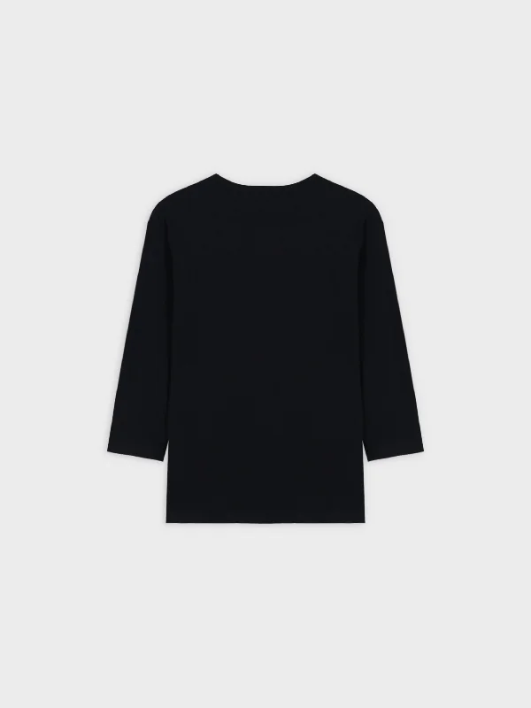 4 BUTTON HENLEY TEE-BLACK