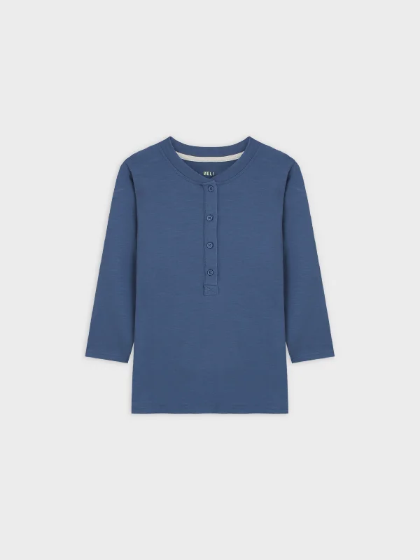 4 BUTTON HENLEY TEE-BLUE