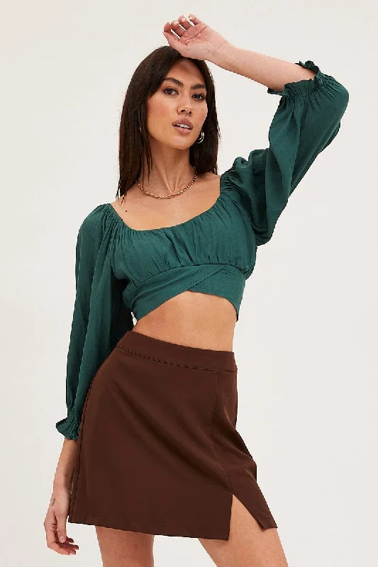 Blue Crop Top Three-Quarter