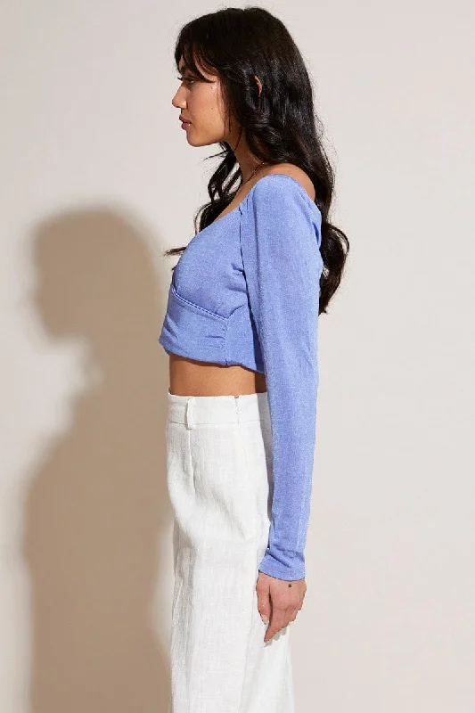 Blue Wrap Crop Top