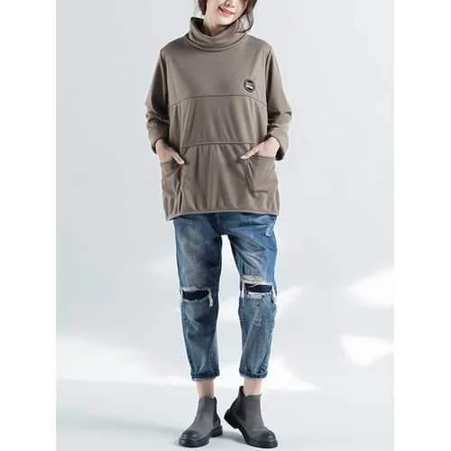 Plus Size Casual Women High Collar Sweatshirts