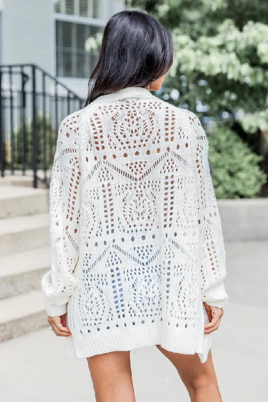 Feel Happiness Cream Crochet Cardigan