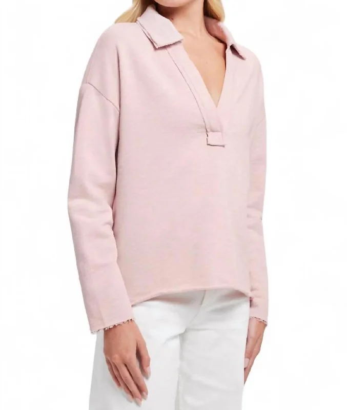 French Terry Polo Sweatshirt In Rose Quartz