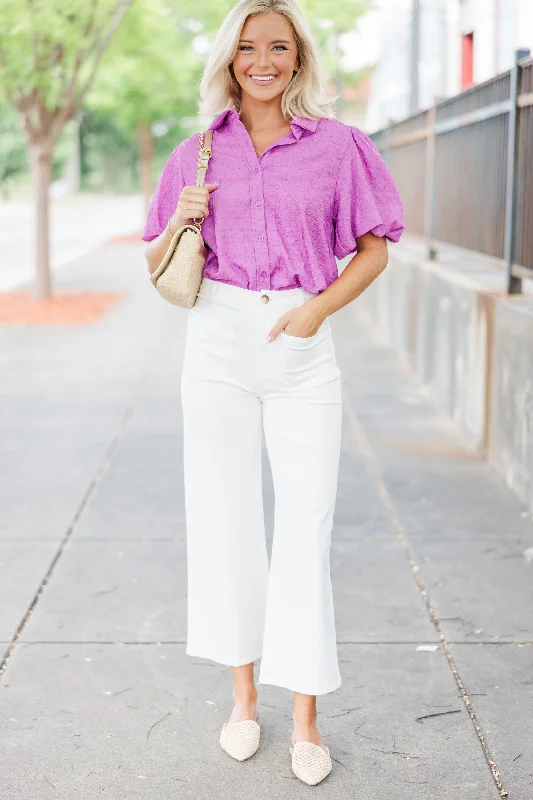 Happy You're Here Lavender Purple Textured Blouse