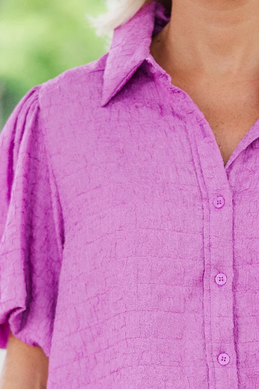 Happy You're Here Lavender Purple Textured Blouse