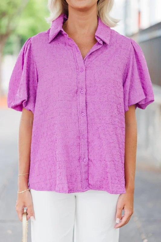 Happy You're Here Lavender Purple Textured Blouse