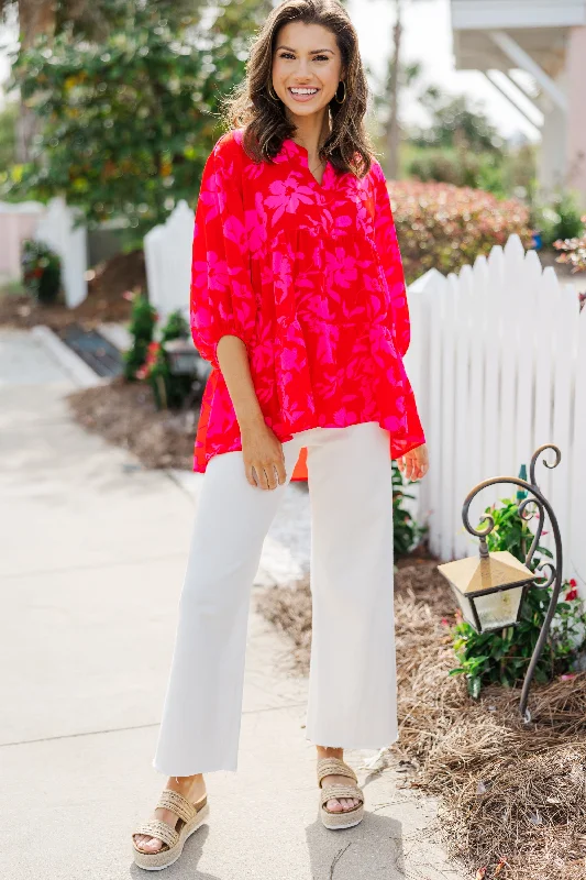 In Your Dreams Red Floral Blouse