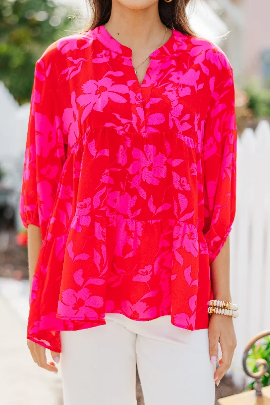 In Your Dreams Red Floral Blouse