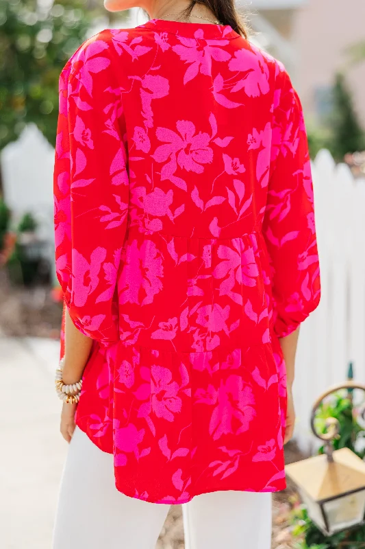 In Your Dreams Red Floral Blouse