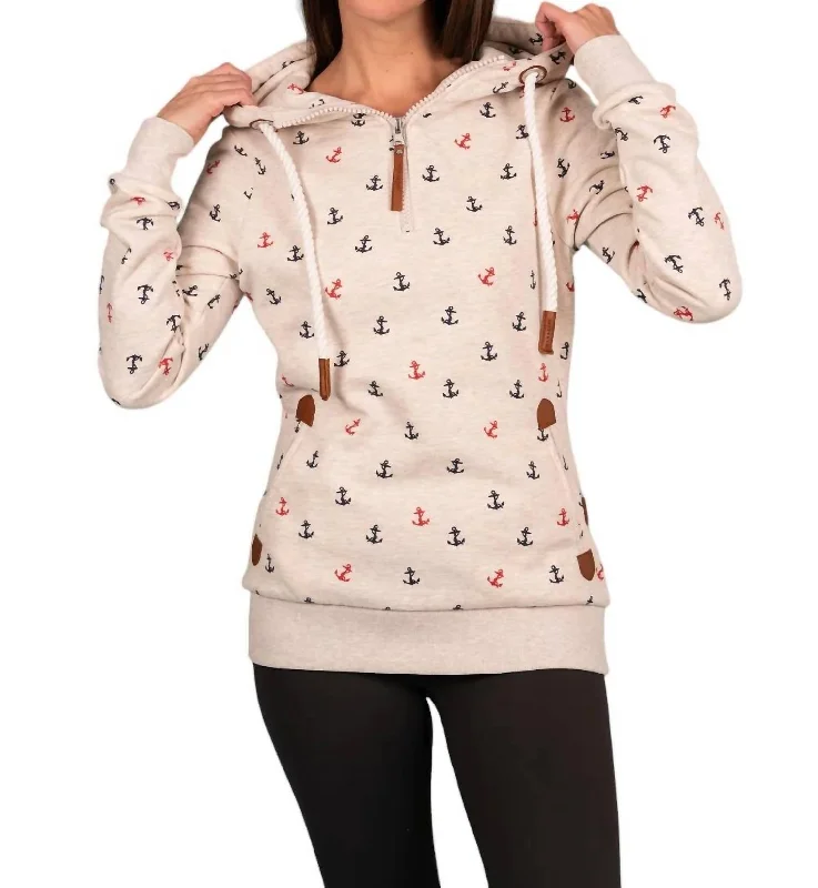 Ivy Anchor Hoodie In Heather Oatmeal