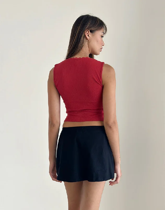 Jinila Top In Adrenaline Red With Lace Trim And Bow