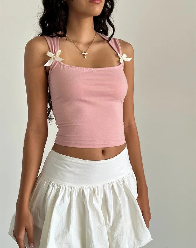 Jiniso Crop Top in Pink Lady with Ivory Bows