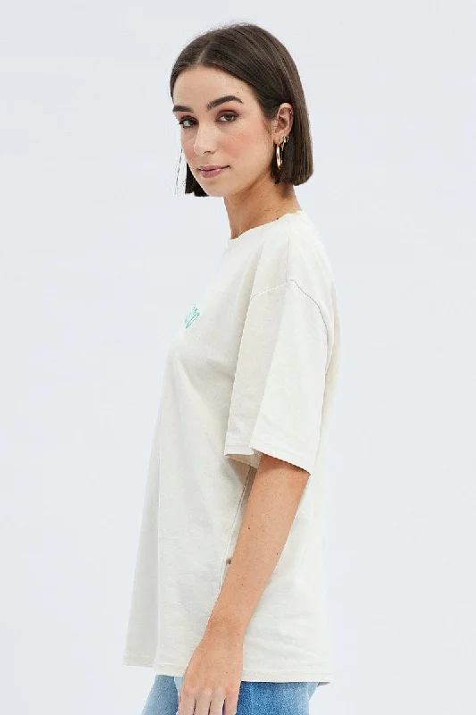 Nude Short Sleeve Embroidered Graphic T Shirt